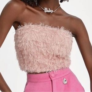 Pink Fuzzy Crop Tube Top